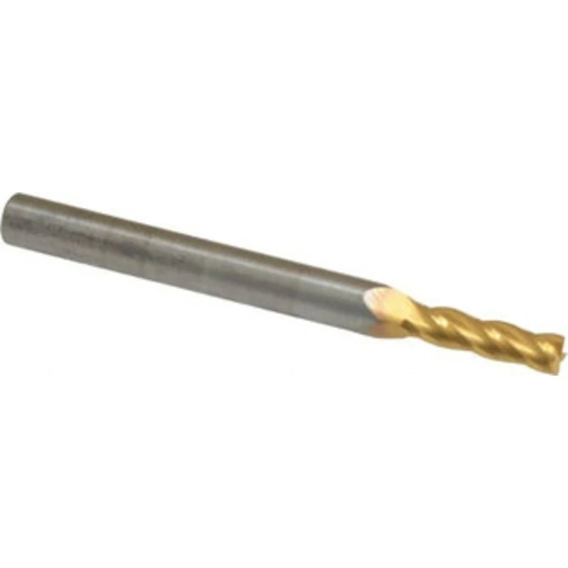 KYOCERA SGS 9/64, 1/2 LOC, 3/16 Shank Diam, 2 OAL, 4 Flute, Solid Carbide Square End Mill Single End, TiN Finish, Spi...